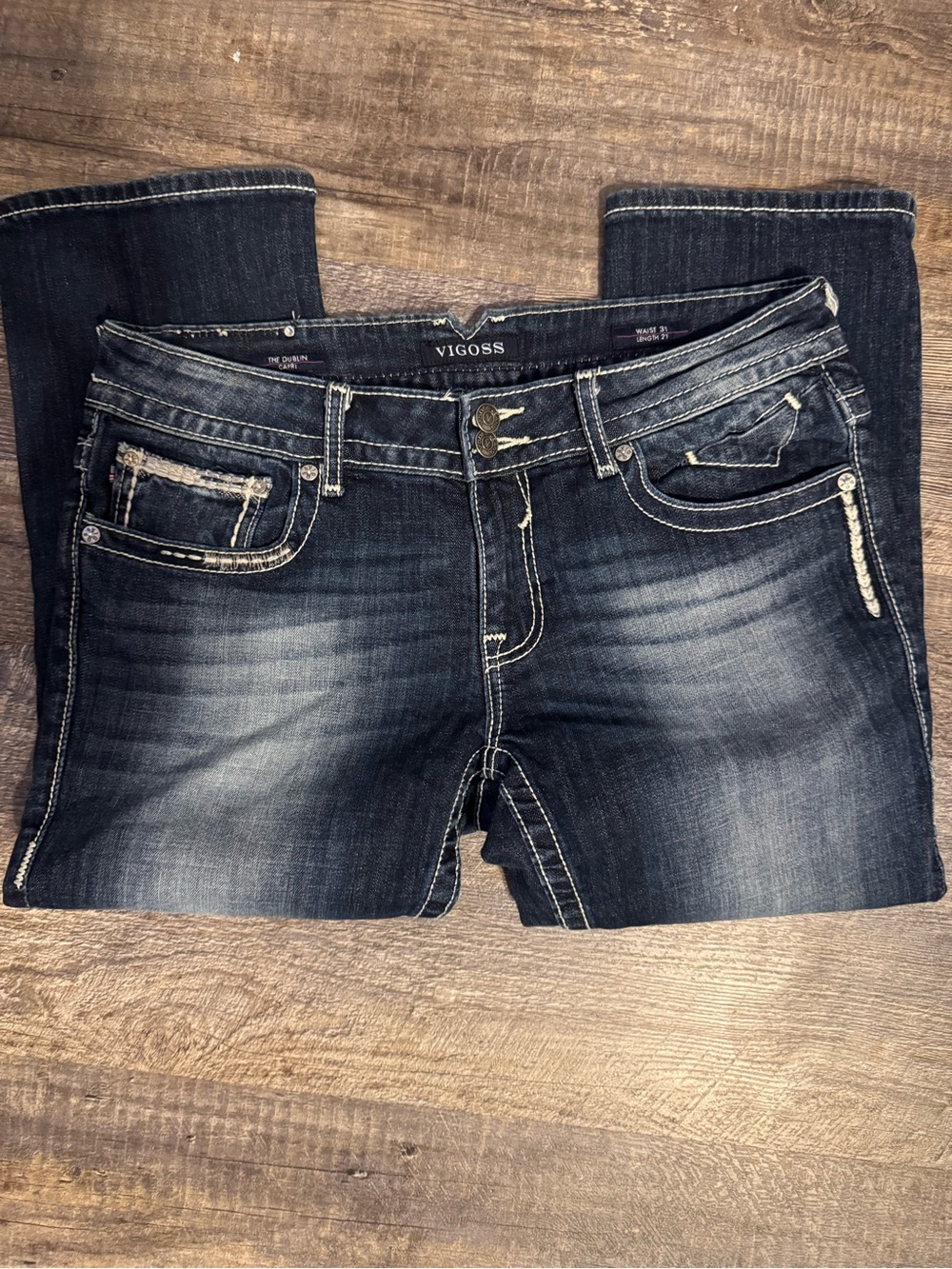 Vigoss Women's the Dublin CapriFaded Dark Blue Wash